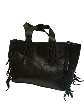 UGG LEA PEBBLED FINE GRADE LEATHER SHOULDER BAG WITH FRINGE AND LINEN LINING